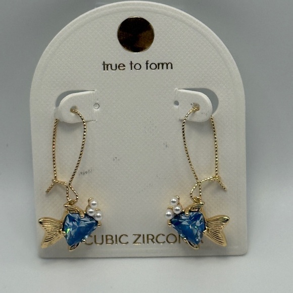 Gold and Blue Fish Earrings - Picture 4 of 4